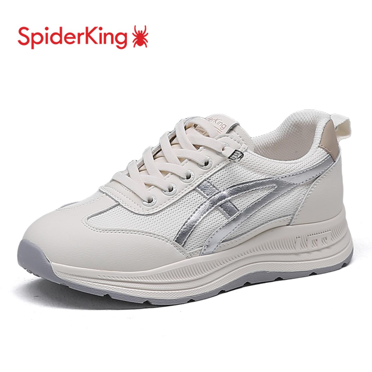 蜘蛛王运动鞋女2025春季新款网面透气休闲小白鞋爆款2V01F062-35