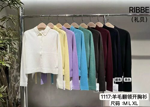 BBE 60支18针美丽诺羊毛软糯翻领针织上衣