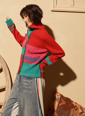 原创设计师品牌b家静初同款重工刺绣钉珠针织外套