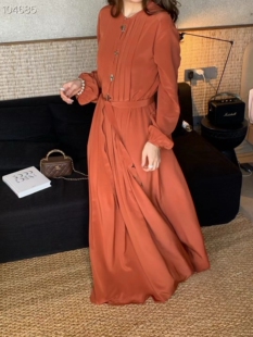 连衣裙潮牌长裙 蝴蝶结扣腰带长袖 2026春季 新品