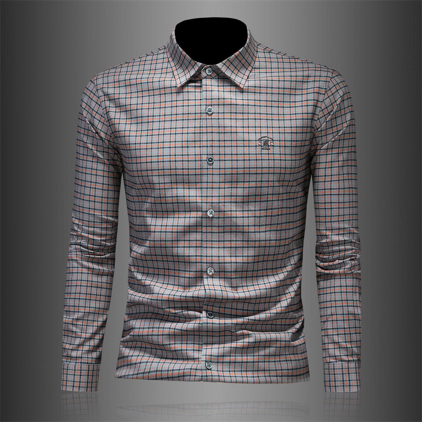 2026年男春秋季新款格子长袖衬衫时尚潮牌修身印花衬衣A9253P130，男装衬衫，电商D220