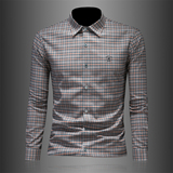 2026年男春秋季新款格子长袖衬衫时尚潮牌修身印花衬衣A9253P130，男装衬衫，电商D220