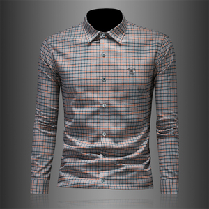 2026年男春秋季新款格子长袖衬衫时尚潮牌修身印花衬衣A9253P130，男装衬衫，电商D220
