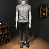 2026男士潮流新款修身格子刺绣衬衣青年短袖衬衫3585P120，男装T恤，电商D220