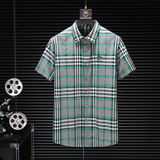 2025男士潮流新款修身格子刺绣衬衣青年短袖衬衫H3537P125，男装衬衫，电商D220