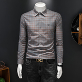 2026年男春秋季新款格子长袖衬衫时尚潮牌修身印花衬衣A9253P130，男装衬衫，电商D220
