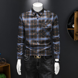 2026年男士春秋季新款格子长袖宽松衬衫外套时尚修身衬衣025P135，男装衬衫，电商D220