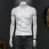 2026男潮流新款修身莫代尔暗花纹印花衬衣青年短袖衬衫H3363P120，男装T恤，电商D220