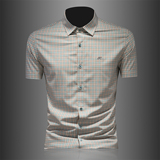 2026男士潮流新款修身格子刺绣衬衣青年短袖衬衫3585P120，男装T恤，电商D220