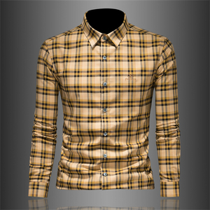 2026年男春秋季新款格子长袖衬衫时尚潮牌修身印花衬衣A9132P130，男装衬衫，电商D220