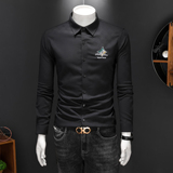 2026年男春秋季新款黑色长袖衬衫时尚潮牌修身印花衬衣A9281P130，男装衬衫，电商D220