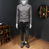 2026年男春秋季新款格子长袖衬衫时尚潮牌修身印花衬衣A9253P130，男装衬衫，电商D220