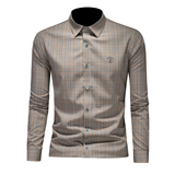 2026年男春秋季新款格子长袖衬衫时尚潮牌修身印花衬衣A9133P130，男装衬衫，电商D220