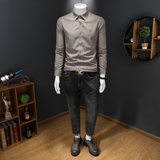 2026年男春秋季新款格子长袖衬衫时尚潮牌修身印花衬衣A9133P130，男装衬衫，电商D220