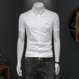 2026男潮流新款修身莫代尔暗花纹印花衬衣青年短袖衬衫H3379P120，男装T恤，电商D220