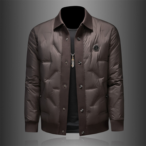 2025男冬季短款羽绒服潮流翻领欧货轻奢风休闲修身外套8756P335，男装羽绒服，电商D220