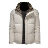 2025男冬季短款羽绒服潮流翻领印花轻奢风休闲修身外套8617P335，男装羽绒服，电商D220