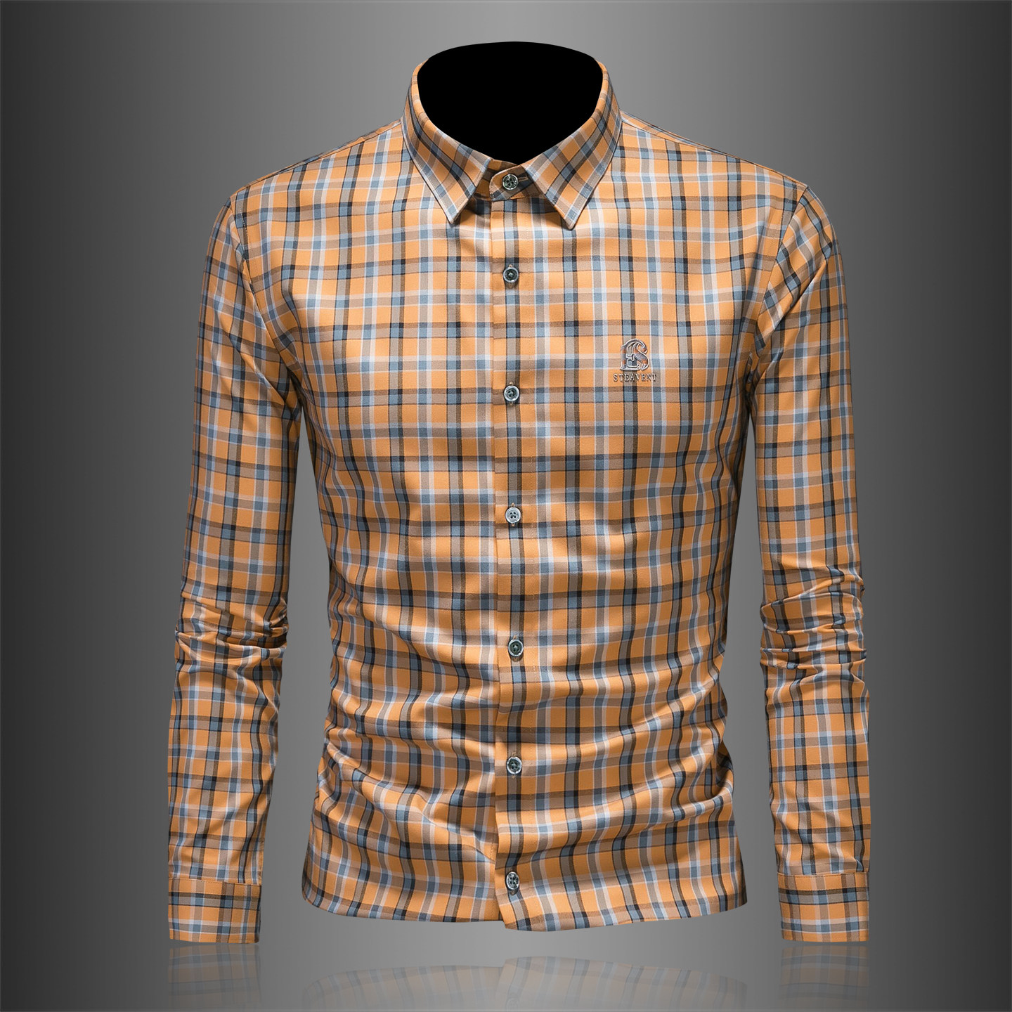 2026年男春秋季新款格子长袖衬衫时尚潮牌修身印花衬衣A9202P130，男装衬衫，电商D220