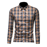 2026年男春秋季新款格子长袖衬衫时尚潮牌修身印花衬衣A9268P130，男装衬衫，电商D220