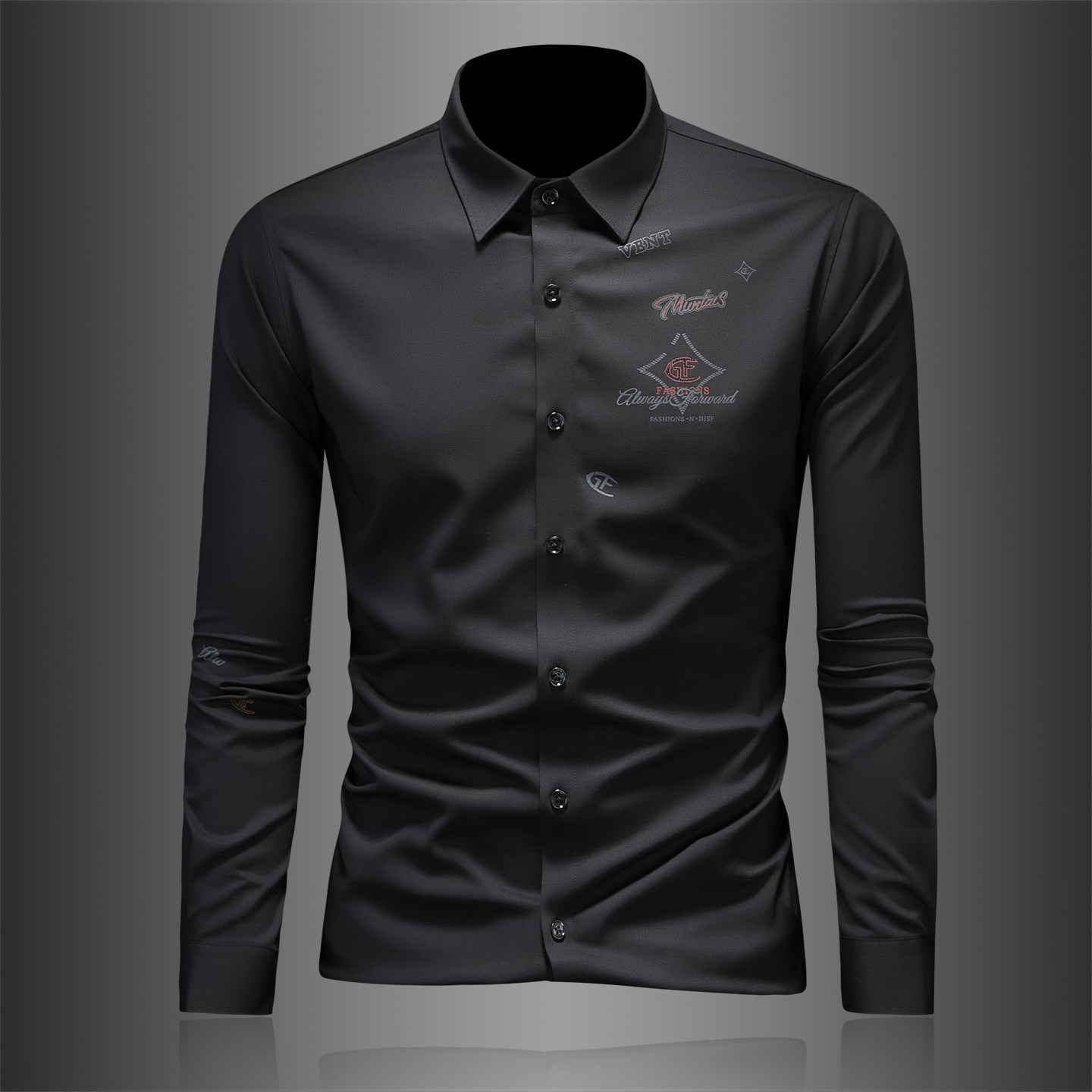 2026年男春秋季新款白色长袖衬衫时尚潮牌修身印花衬衣A9212P130，男装衬衫，电商D220