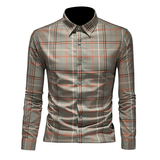 2025年男士春秋新款格子长袖衬衫时尚潮牌修身印花衬衣A0882P135，男装衬衫，电商D220