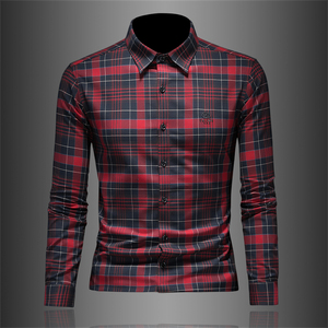 2026年男士春秋新款格子长袖衬衫时尚潮牌修身印花衬衣A0888P130，男装衬衫，电商D220