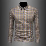 2026年男春秋季新款格子长袖衬衫时尚潮牌修身印花衬衣A9266P130，男装衬衫，电商D220