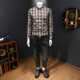 2026年男春秋季新款格子长袖衬衫时尚潮牌修身印花衬衣A9268P130，男装衬衫，电商D220
