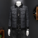 2025男冬季新品短款羽绒服潮流翻领暗花纹休闲修身外套25103P320，男装羽绒服，电商D220