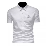 2026男潮流新款修身莫代尔暗花纹印花衬衣青年短袖衬衫H3356P120，男装T恤，电商D220