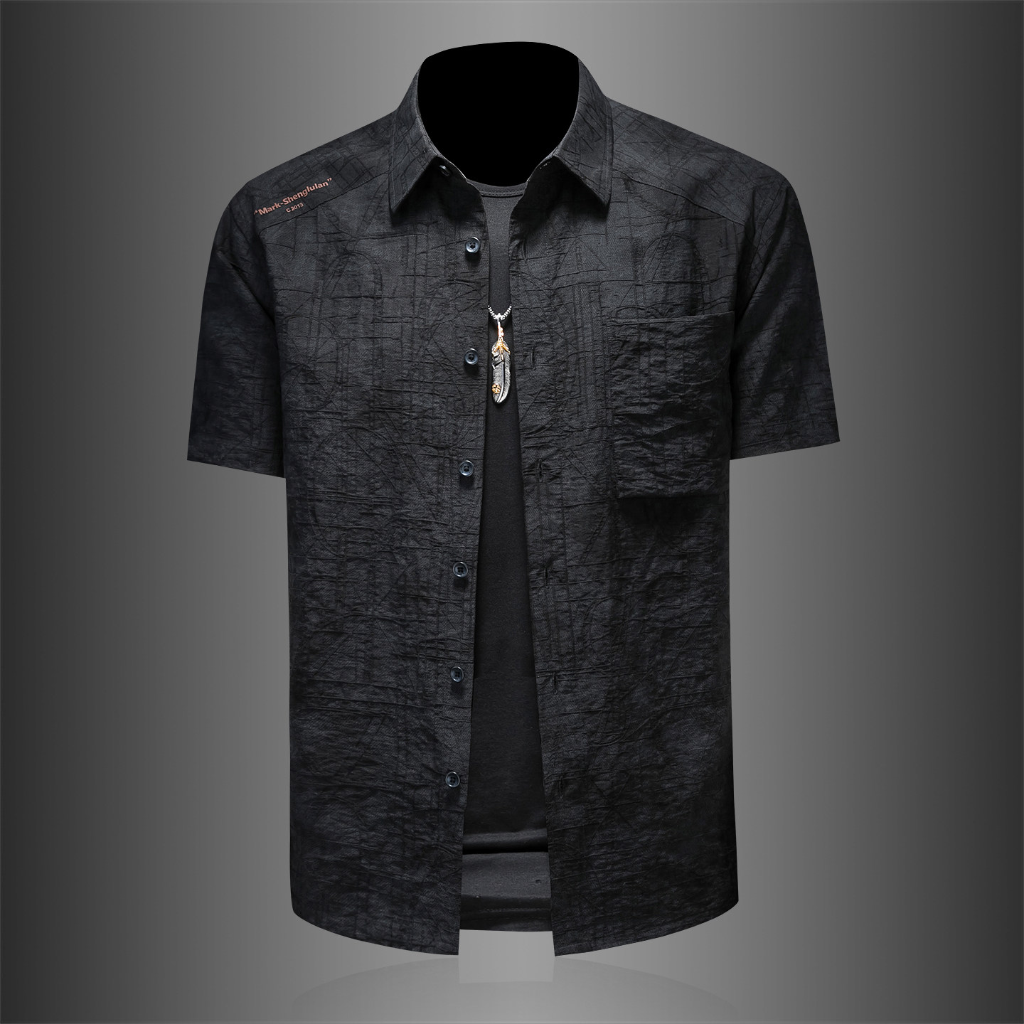 2026年男夏季新款薄款亚麻料短袖宽松衬衫外套时尚衬衣6155P125，男装T恤，电商D220