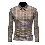 2026年男春秋季新款格子长袖衬衫时尚潮牌修身印花衬衣A9266P130，男装衬衫，电商D220