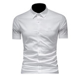 2026男潮流新款修身莫代尔暗花纹印花衬衣青年短袖衬衫H3363P120，男装T恤，电商D220