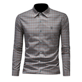 2026年男春秋季新款格子长袖衬衫时尚潮牌修身印花衬衣A9253P130，男装衬衫，电商D220
