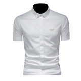 2026男潮流新款修身莫代尔暗花纹印花衬衣青年短袖衬衫H3379P120，男装T恤，电商D220