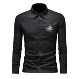 2026年男春秋季新款黑色长袖衬衫时尚潮牌修身印花衬衣A9281P130，男装衬衫，电商D220