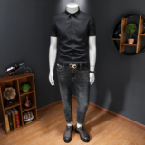 2026男士潮流新款修身莫代尔刺绣衬衣青年短袖衬衫H3372P120，男装T恤，电商D220