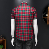 2026男士潮流新款修身格子刺绣衬衣青年短袖衬衫3668P120，男装T恤，电商D220