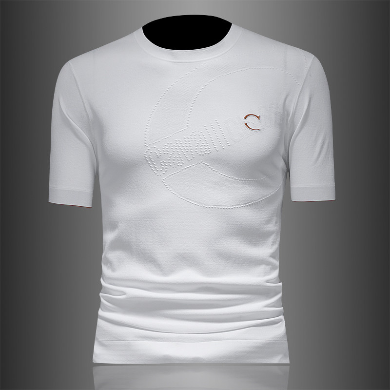 2024男士夏季新款伊力特欧货刺绣印花圆领针织短袖T恤衫9920P165，男装T恤，电商D220