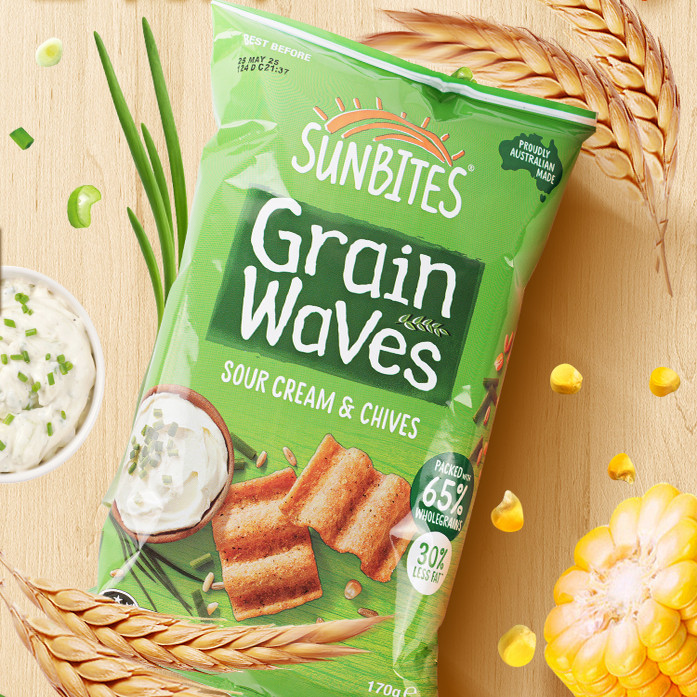 SUNBITES澳大利亚进口奶油香葱甜辣味波浪形谷物片薯片170gX2袋