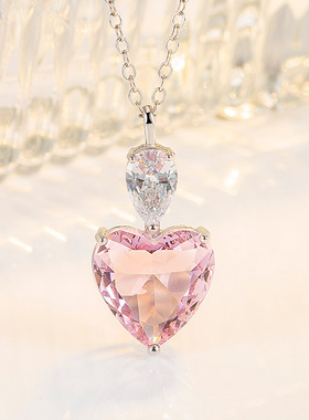 粉水晶锁骨链女心形项链