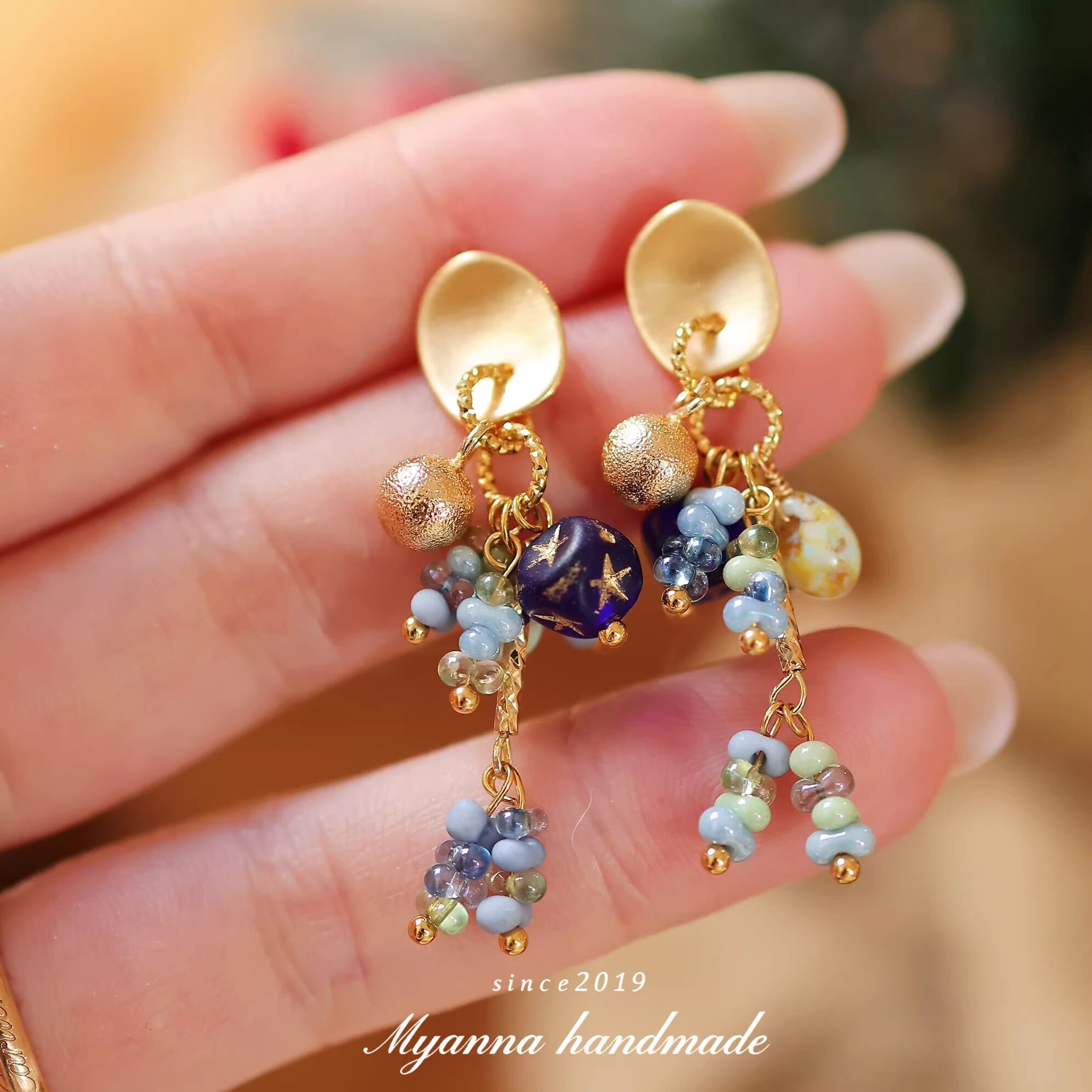 售完无补|星月夜 原创手作进口琉璃珠小众复古精致梦幻耳环耳饰