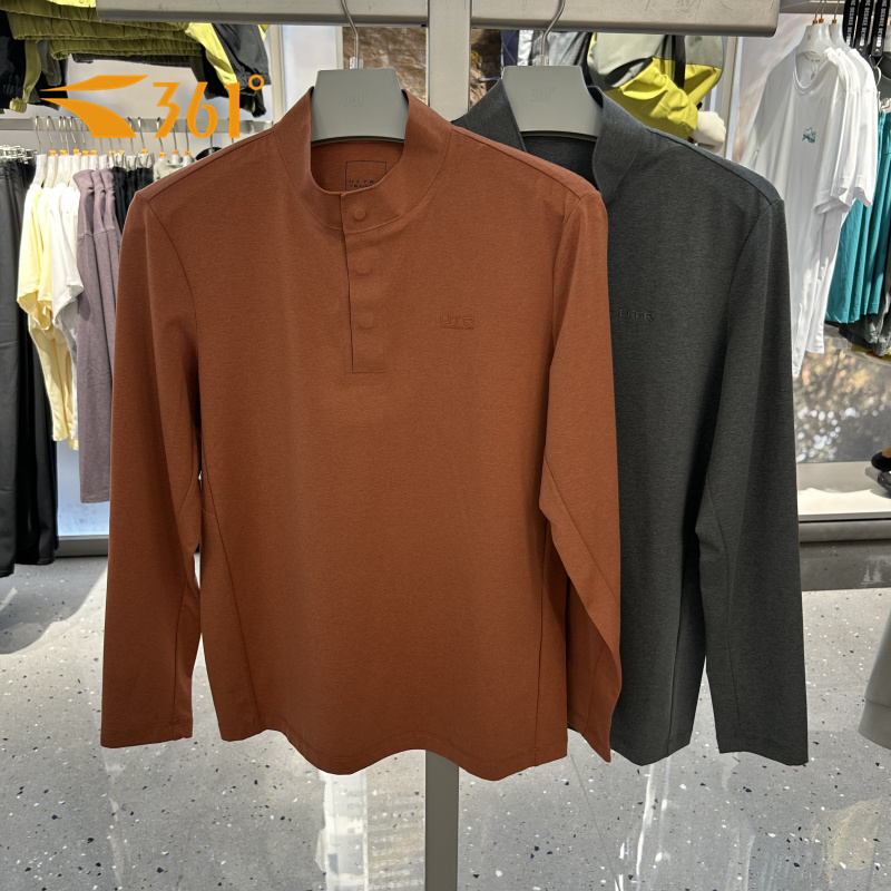 361度男式运动上纽扣衣长袖T恤