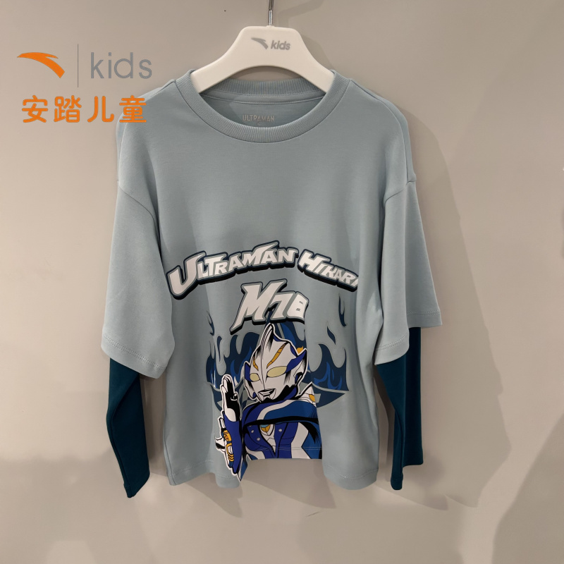 安踏儿童骑行奥特曼运动薄T卫衣