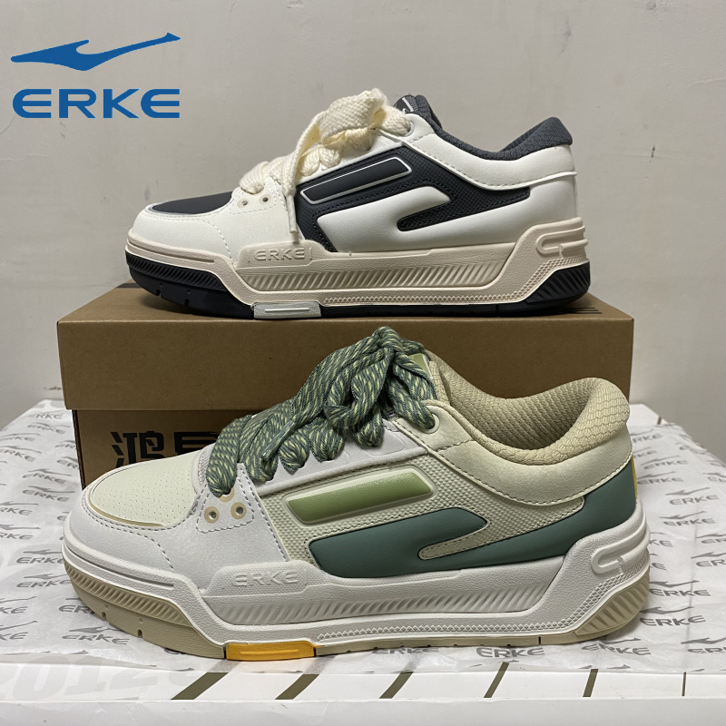 防滑板鞋鸿星尔克女鞋皮面防水