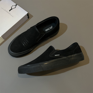 懒人鞋 NBHD联名低帮复古全麂皮一脚蹬翻毛皮纯黑黑武士休闲鞋 板鞋