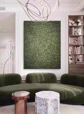 MUMO.手绘油画高级感艺术现代横版客厅装饰画绿色样板房肌理挂画