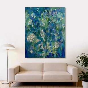 MUMO.原创纯手绘油画《碧影生机》侘寂风玄关装饰画客厅肌理挂画