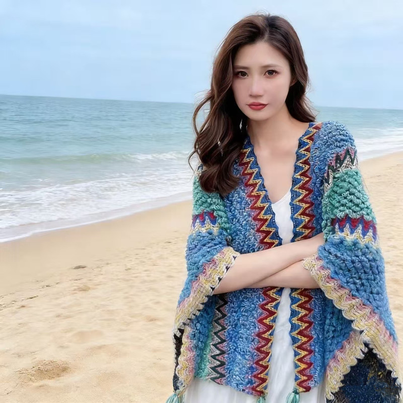 民族风旅游加厚披肩斗篷女