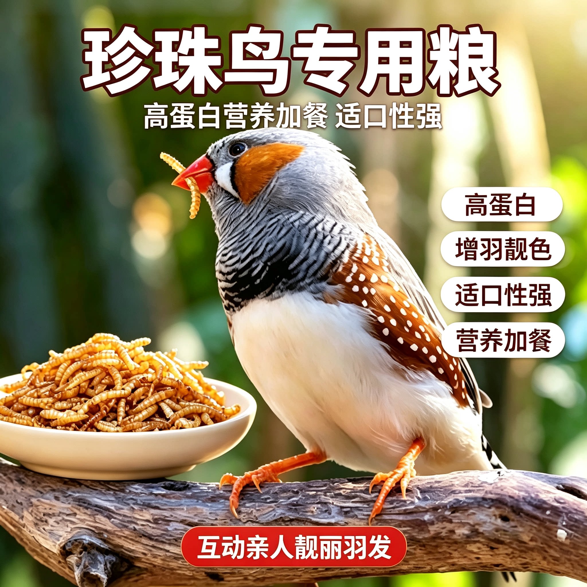珍珠鸟面包虫干文鸟鸟粮零食金山珍珠小珍珠锦华雀幼鸟通用营养粮